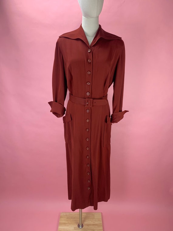 1940’s Red Gabardine Shirtwaist Nelly Don Dress