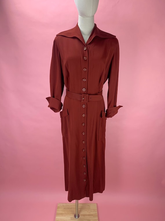 1940’s Red Gabardine Shirtwaist Nelly Don Dress
