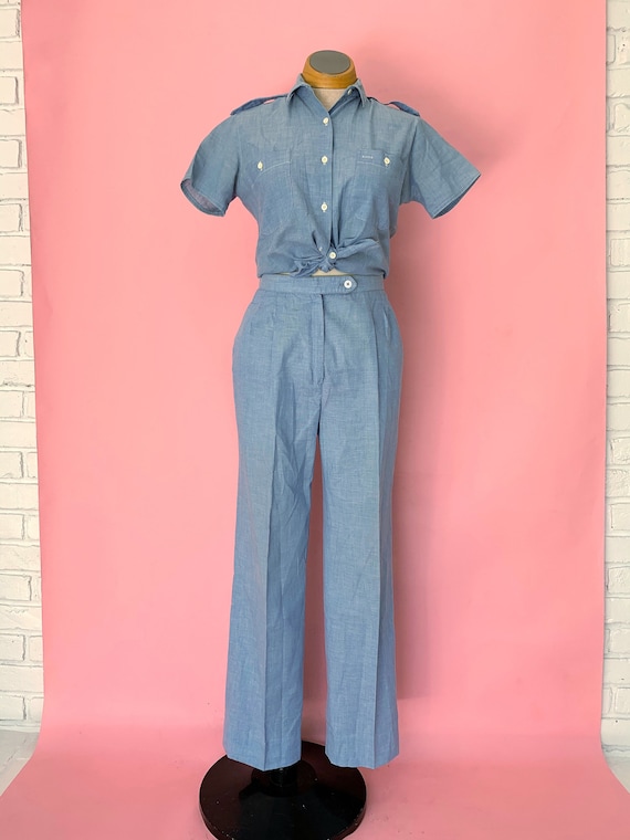 1980’s Chambray Pants and Blouse Set Size Small