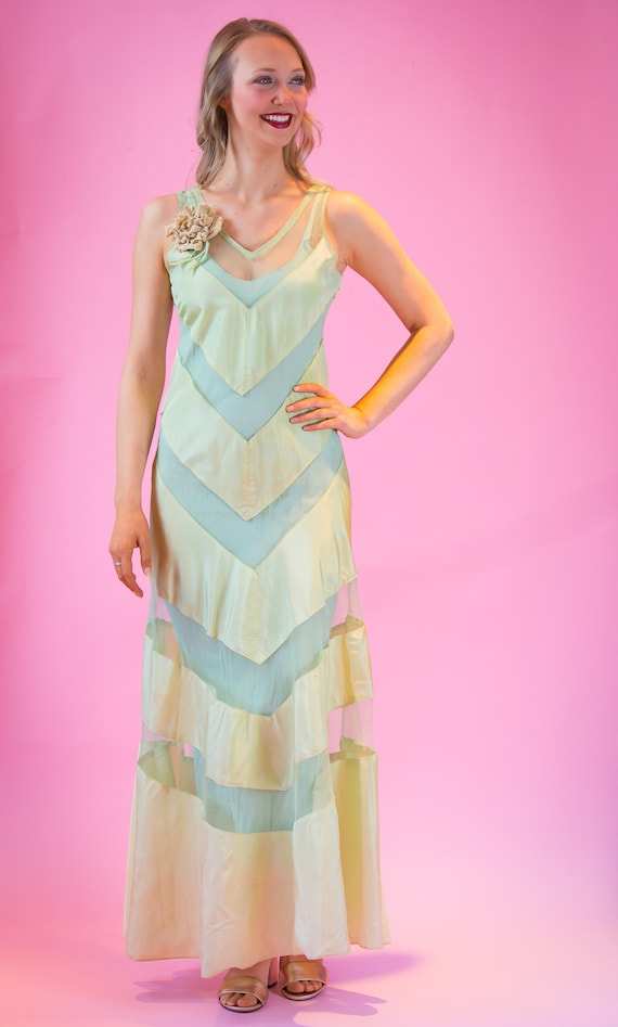 1930's NRA Label Chevron Stripe and Sheer Gown wit