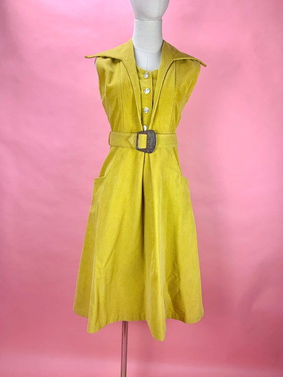 1940's Yellow Corduroy Jumper Dress