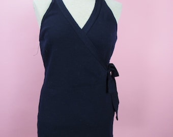 1930's Navy Blue Wool Wrap Bodice SwimSuit Size Medium
