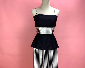 1980's Black and White Striped Peplum Dress