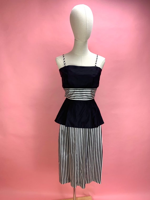 1980's Black and White Striped Peplum Dress