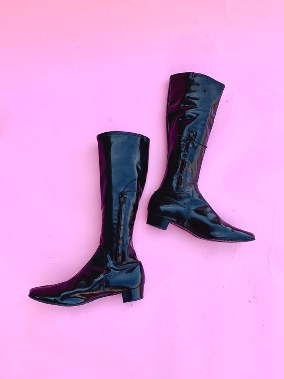 True 1960's Go Go Boots Shiny Black ZIP Carol Bren