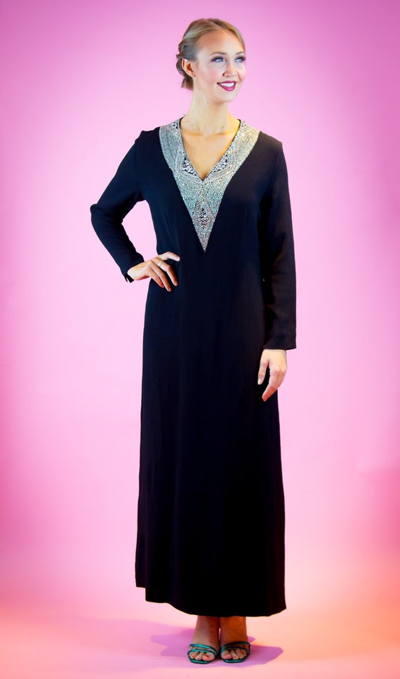Mr. Blackwell Showstopper Black Rayon Jeweled Neck