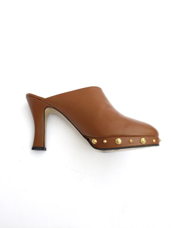 1970's Brown Studded Clogs Size 9