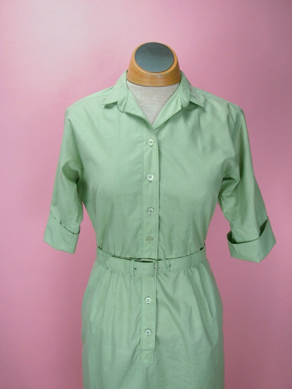 1950’s Green Serbin Shirtwaist Wiggle Dress Size … - image 4