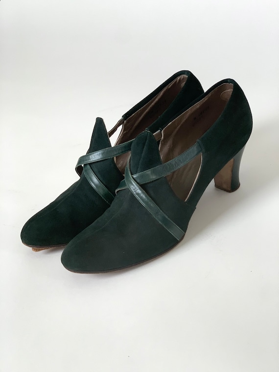 1940's Green Suede Heels