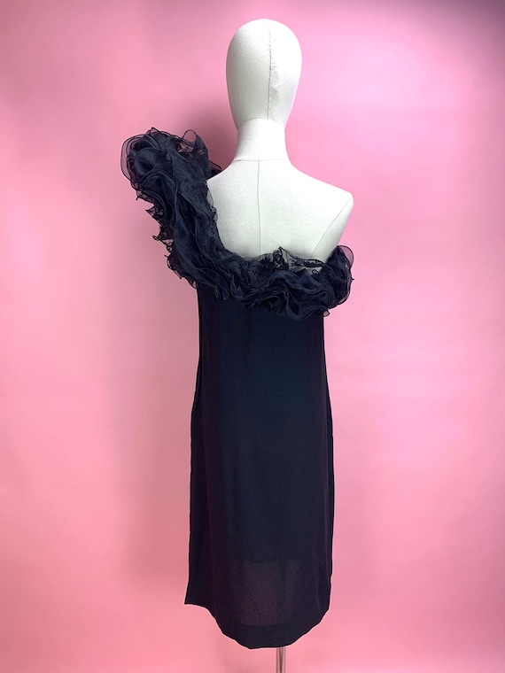 1980’s Victor Costa One Shoulder Black Dress - image 6