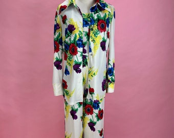 1970’s 3 Piece Poppy Floral Set Bellbottoms Tank and Jacket