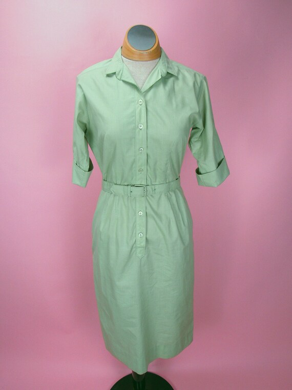 1950’s Green Serbin Shirtwaist Wiggle Dress Size … - image 1