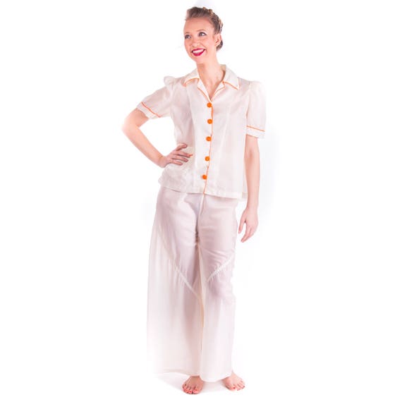Rare 1940's Parachute Pajamas 30s 40's PJs Nightwe