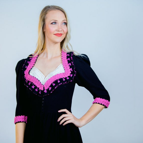 Vintage Kleemeier Dirndl Black Wool Dirndl Pink a… - image 3