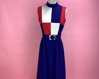 1960's Mod Geometric Polyester Maxi