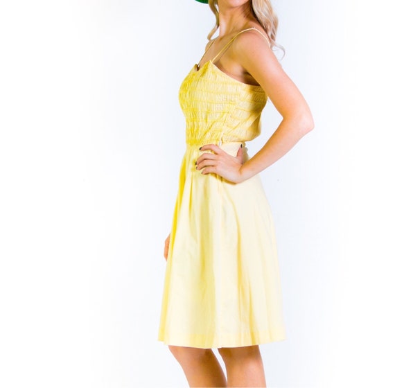 1940's Yellow Ruched Cotton Sundress 40's Day Dre… - image 3