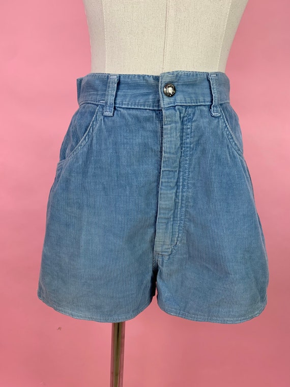 1950's Corduroy Blue Denim High Waisted Shorts Sma