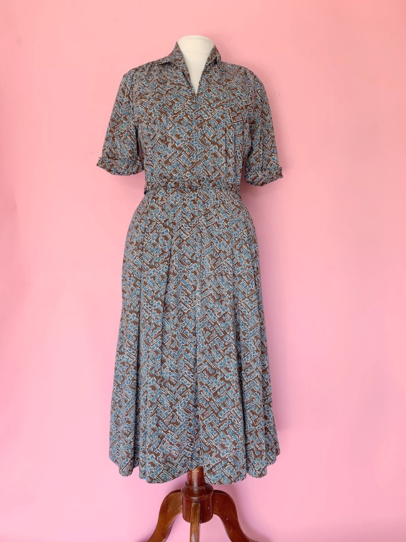 1950's Brown Jersey Zipper Front Day Dress Size La