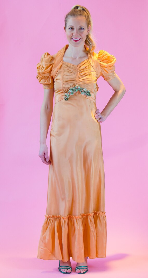 1930's Peach Taffeta Formal Dress 30's Prom Dress 