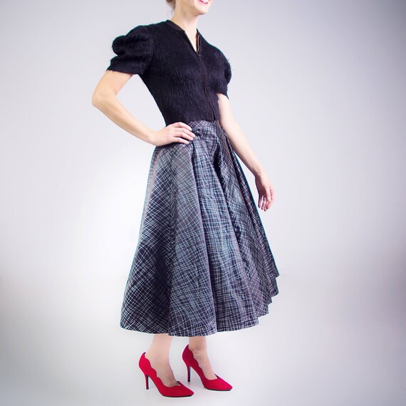 1950 s Black and White Satin Circle Skirt 50s High Waisted Full