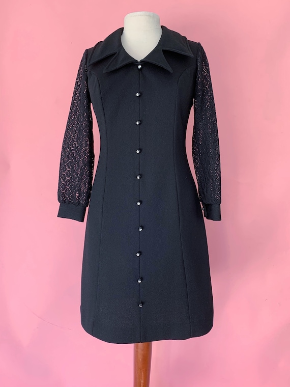 1970’s Witchy Woman Black Polyester Dress