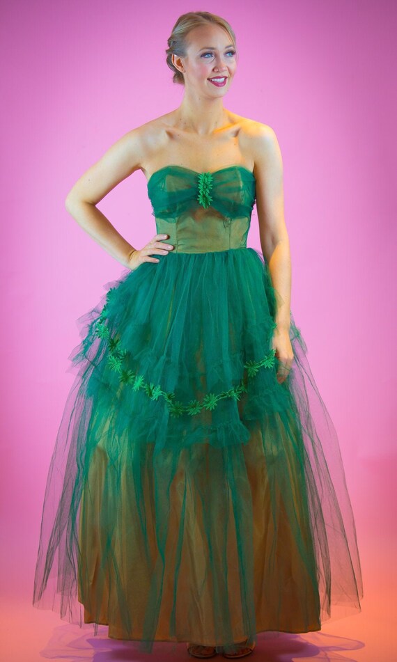 1950's Emerald Green Tulle Prom Dress 50's sweethe