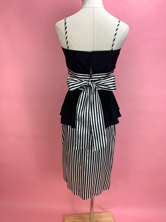 1980's Black and White Striped Peplum Dress - image 2