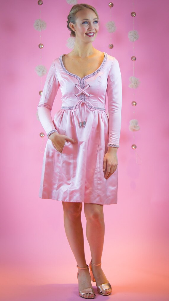 1960's Pink Satin Renaissance Cocktail Dress 60's