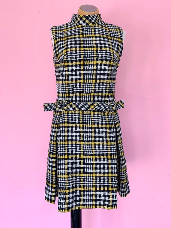 1970s Scooter Mini Dress 70s Plaid Wool Dress