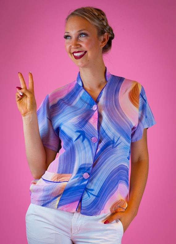 1940's Rayon Rainbow Blouse 40's Novelty Blouse