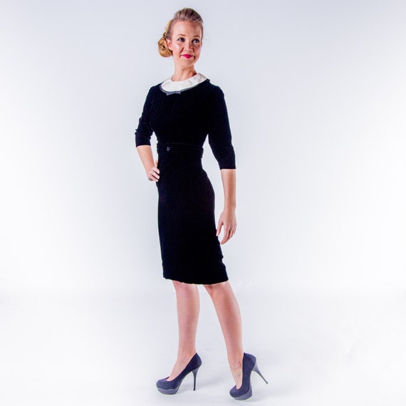 1950's Harvey Berin Black Velvet Wiggle Dress/ 50'