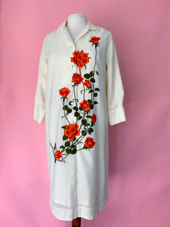 1970’s Alfred Shaheen Rose Print Shift Dress Large