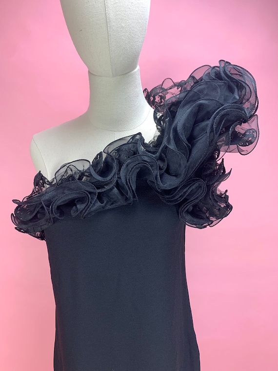 1980’s Victor Costa One Shoulder Black Dress - image 2