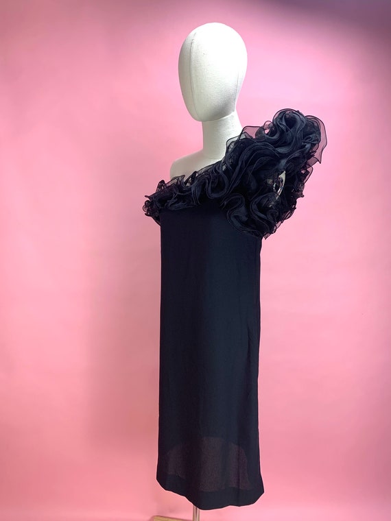 1980’s Victor Costa One Shoulder Black Dress - image 4