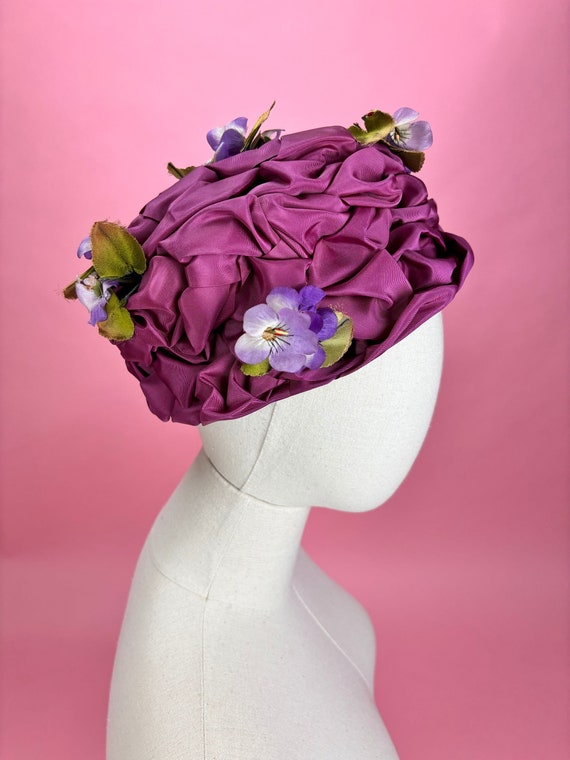 1960's Purple Floral Pillbox Hat