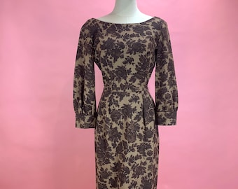 1950's Brown Roses Mr. Mort Wiggle Dress