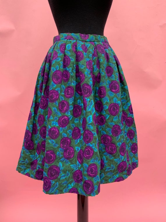 1950's Purple Rose Print Skirt XS