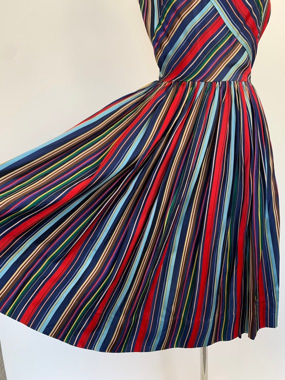 1950's Rainbow Satin Striped Sundress Size Small - image 2