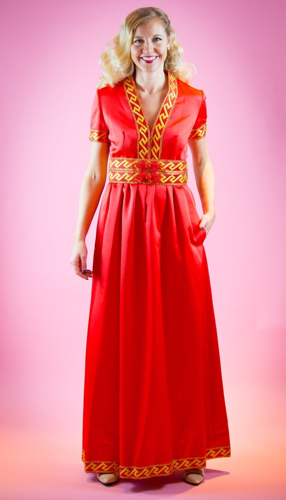 1970's Oscar de la Renta Red Goddess Maxi Gown Ful