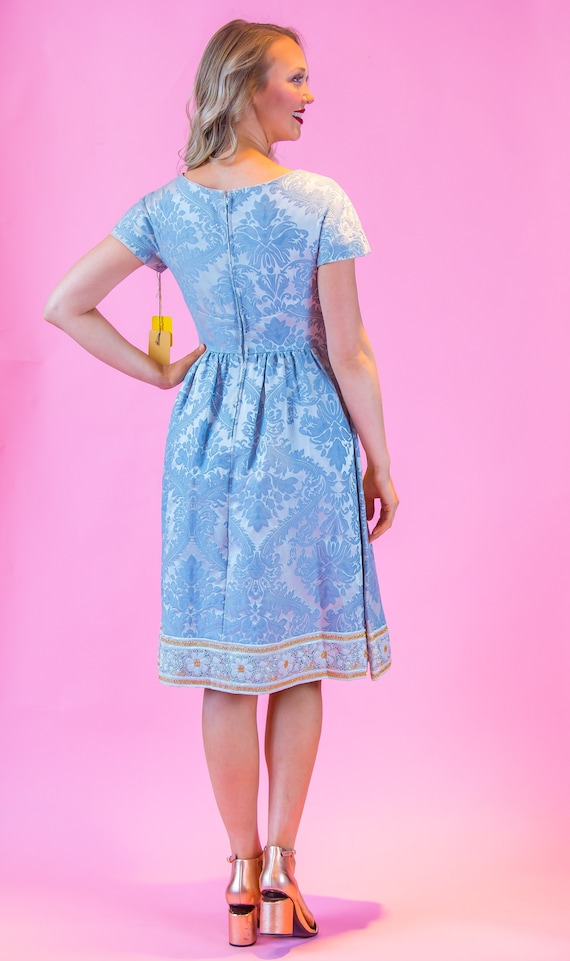 1960's NWT Wilson Folmar Blue Brocade Dress - image 2