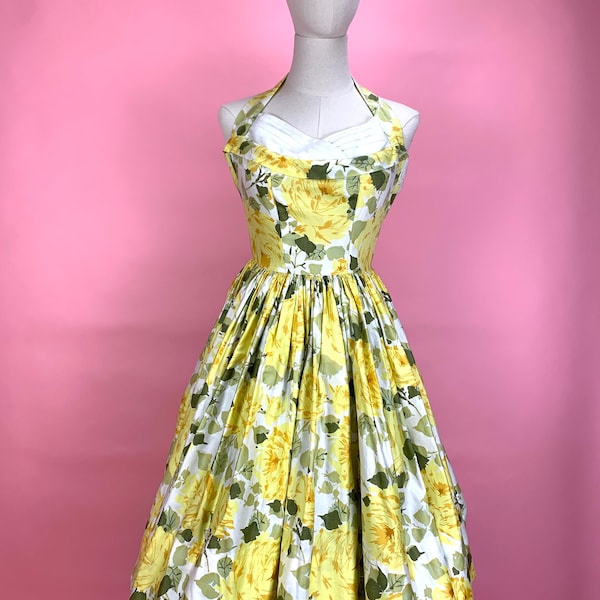 1950’s Yellow Roses Halter Sundress