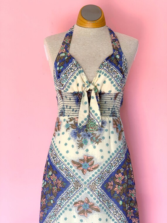 1970's Keyhole Halter Maxi Dress