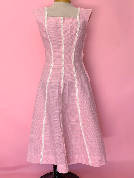 1940's 1950's PInk Gingham Sundress Size small