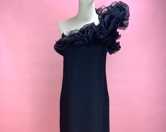 1980’s Victor Costa One Shoulder Black Dress