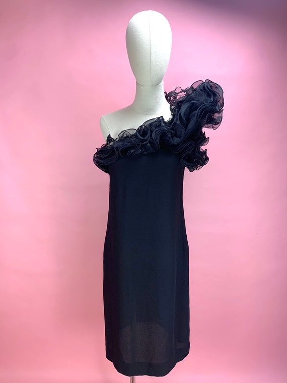 1980’s Victor Costa One Shoulder Black Dress - image 1