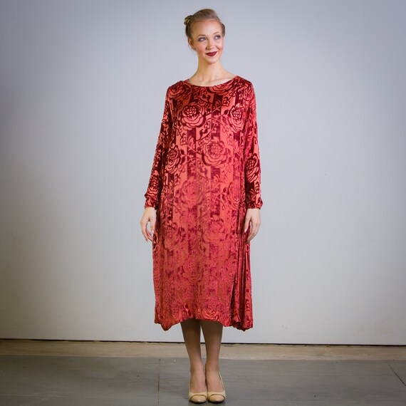 1920's Silk Velvet Burnout Dress 20's Flapper Dres