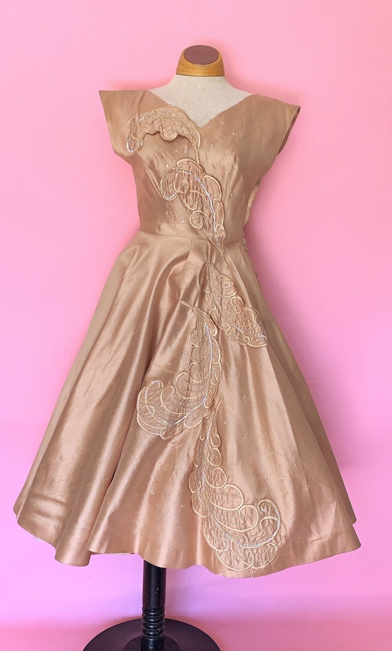 1950's Silk Cocktail Dress 50's Circle Skirt Party