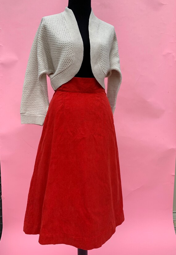 1940's Red Corduroy High Waisted Skirt Size small