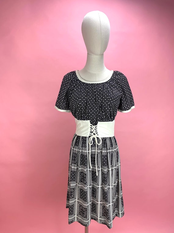 1970's Peasant Dress Black and White