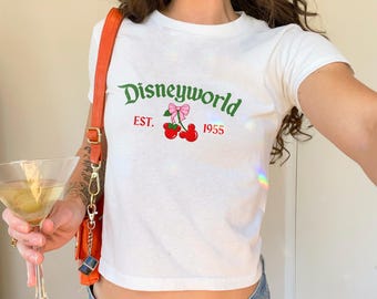 Camiseta ajustada para bebé Coquette Cherry de Disneyworld WDW Coquette Crop Top Girly Disney